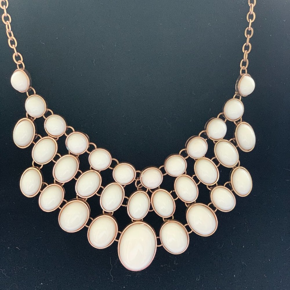 Necklace Gold Tone with Three Rolls of Ivory Beads